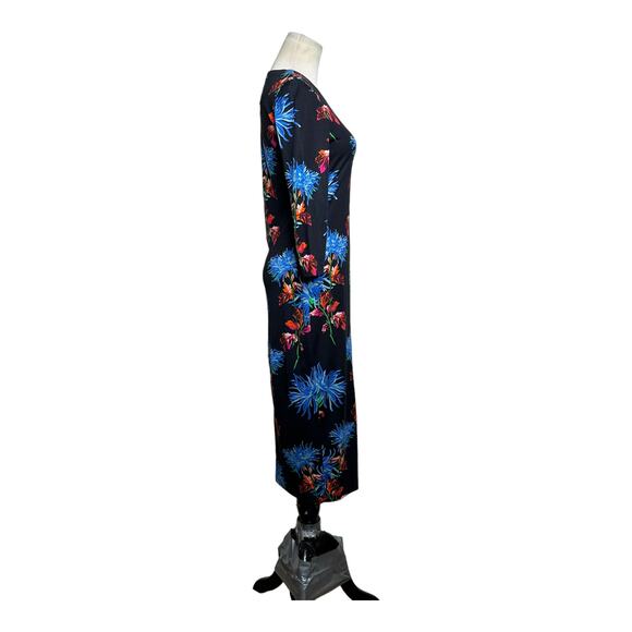 Diane Von Furstenberg black blue red floral sheath midi dress size XS - Picture 8 of 11